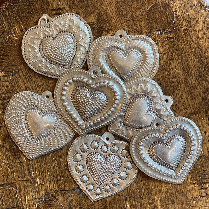 It's Cactus Sacred Hearts Set of 7, Silver Bronze Metal Heart Collection, Handmade in Haiti, Decorative Hanging Ornaments 2.5 X 2.5 Inches - Image 4